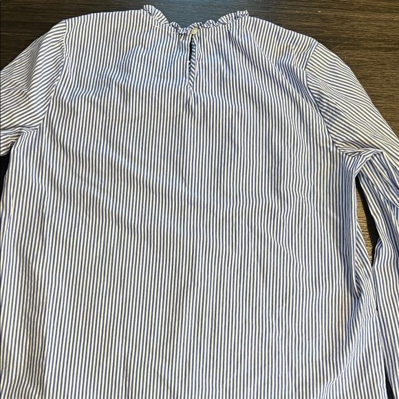 J. Crew Blue and White Striped Ruffle Neck Top - Picture 4 of 5